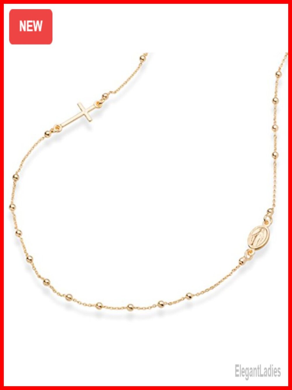 18K Gold Plated 925 Sterling Silver Rosary Necklace Italy Beaded Cross